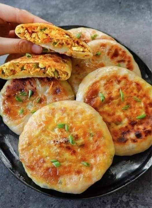 Chinese-Style Savory Breakfast Pancakes with Egg and Crispy Filling