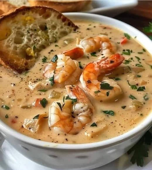 Delicious and Creamy Seafood Soup with Crab and Shrimp