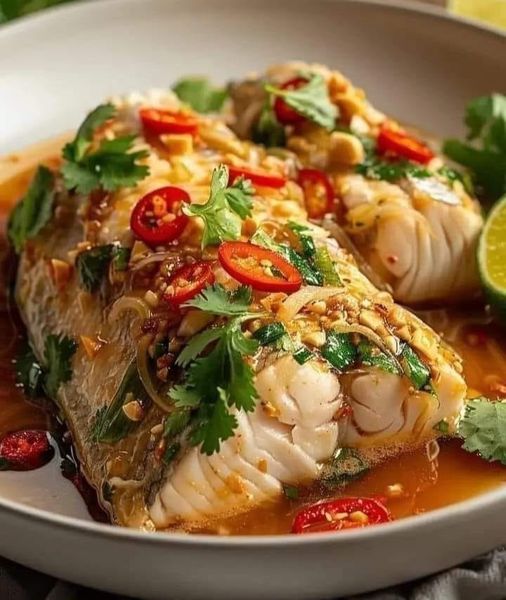 Steamed Fish with Zesty Lime and Garlic Sauce