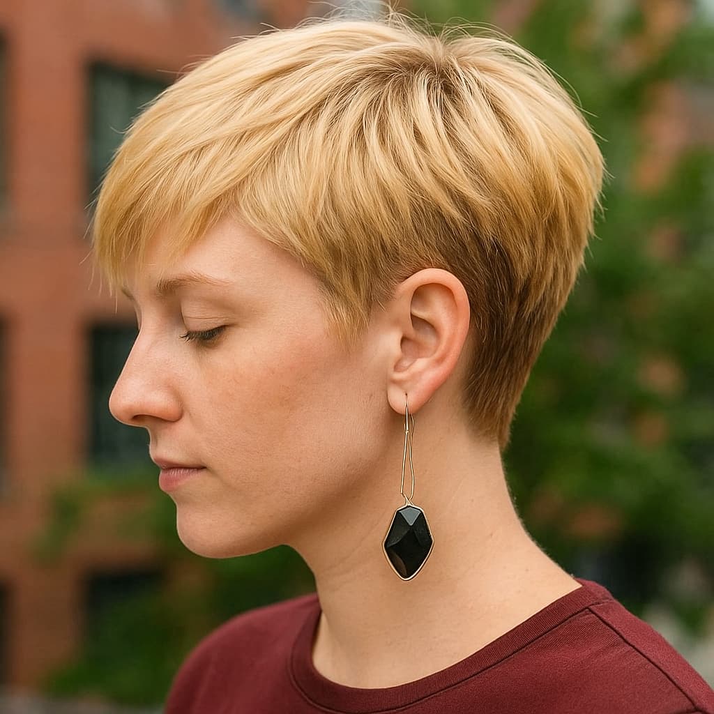 Short Razored Pixie with Side Burns