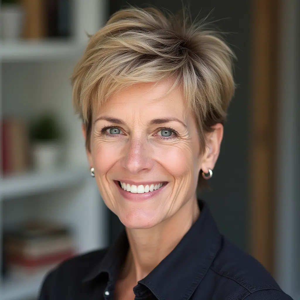 Flattering Bronde Shaggy Pixie