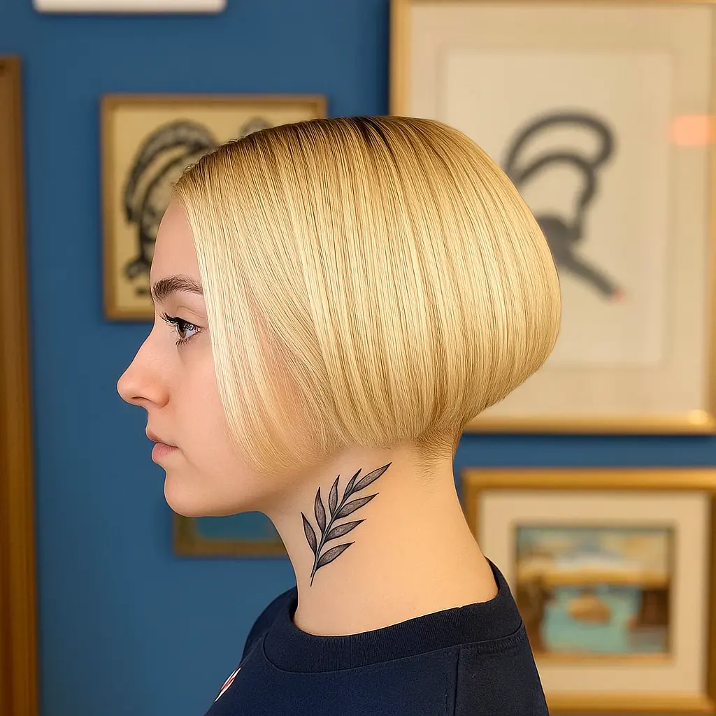 Very Short Bob with Nape Undercut on Blonde Hair