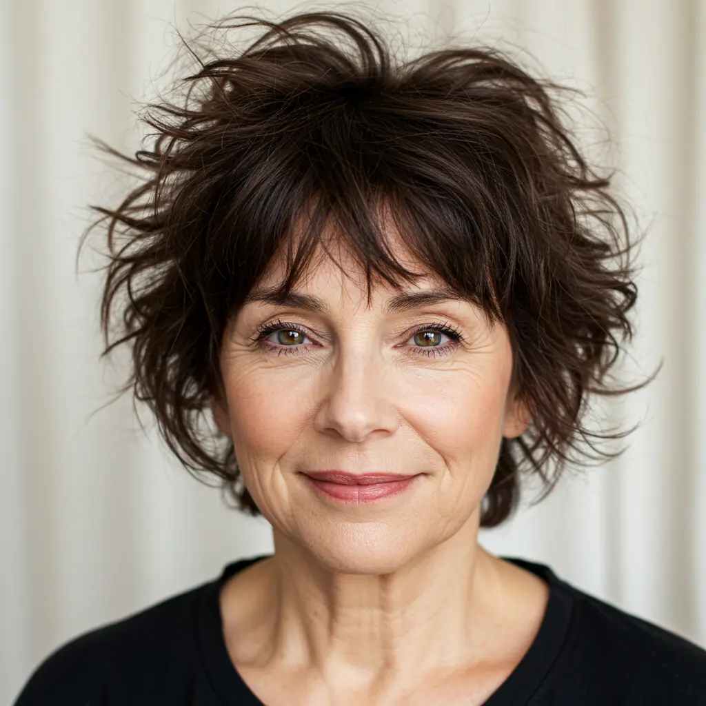 Tousled Brunette Pixie with Fringe