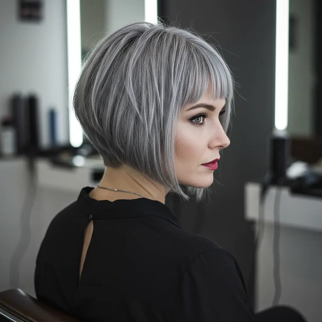 Angled Grey Bob with Fringe