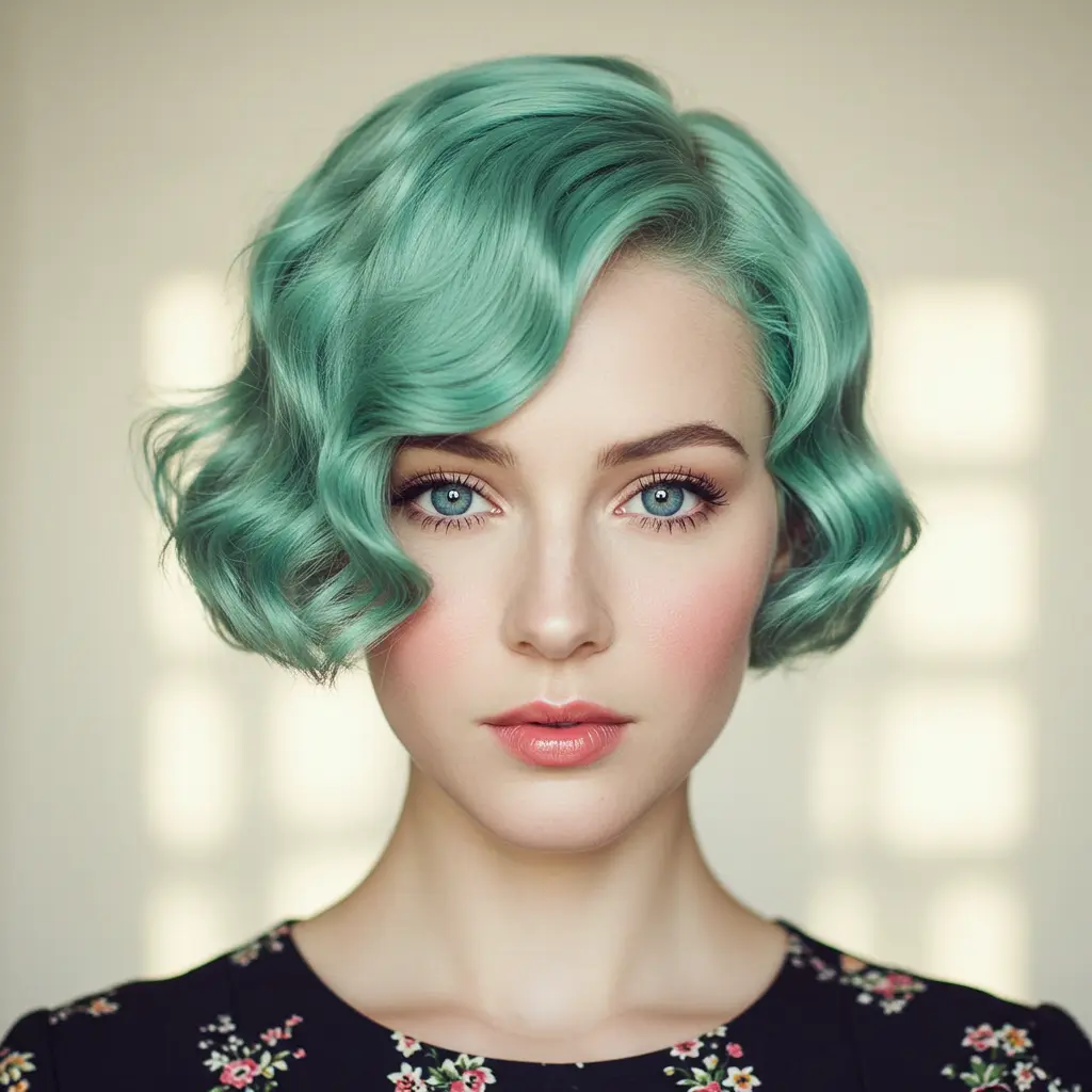 Short-Length Mint Colored Vintage Haircut