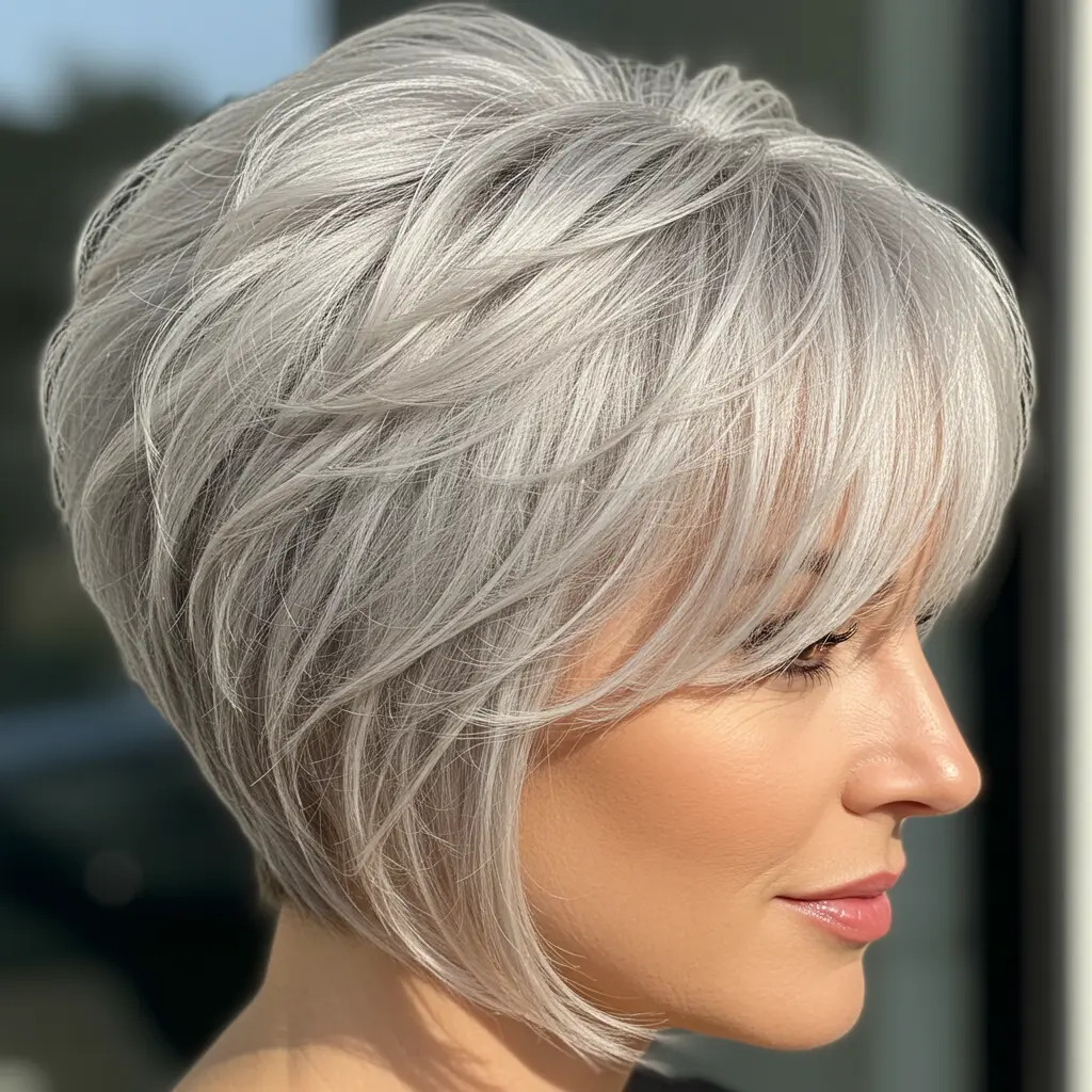 Gray Short Inverted Bob for Thinner Hair