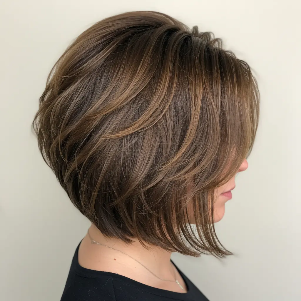 Chin-Length Brown Inverted Stacked Bob