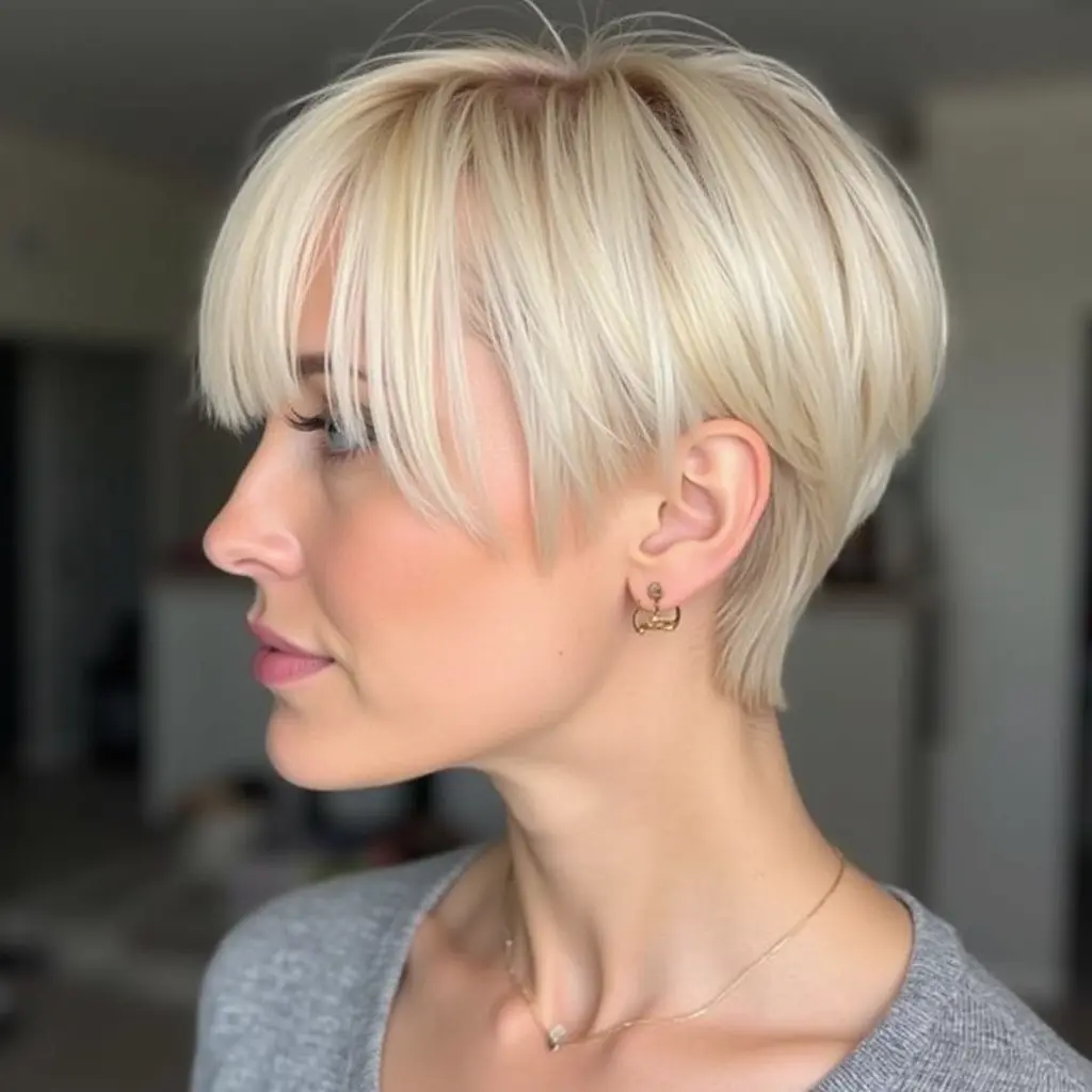 Beautiful Blonde Pixie with Long Bangs