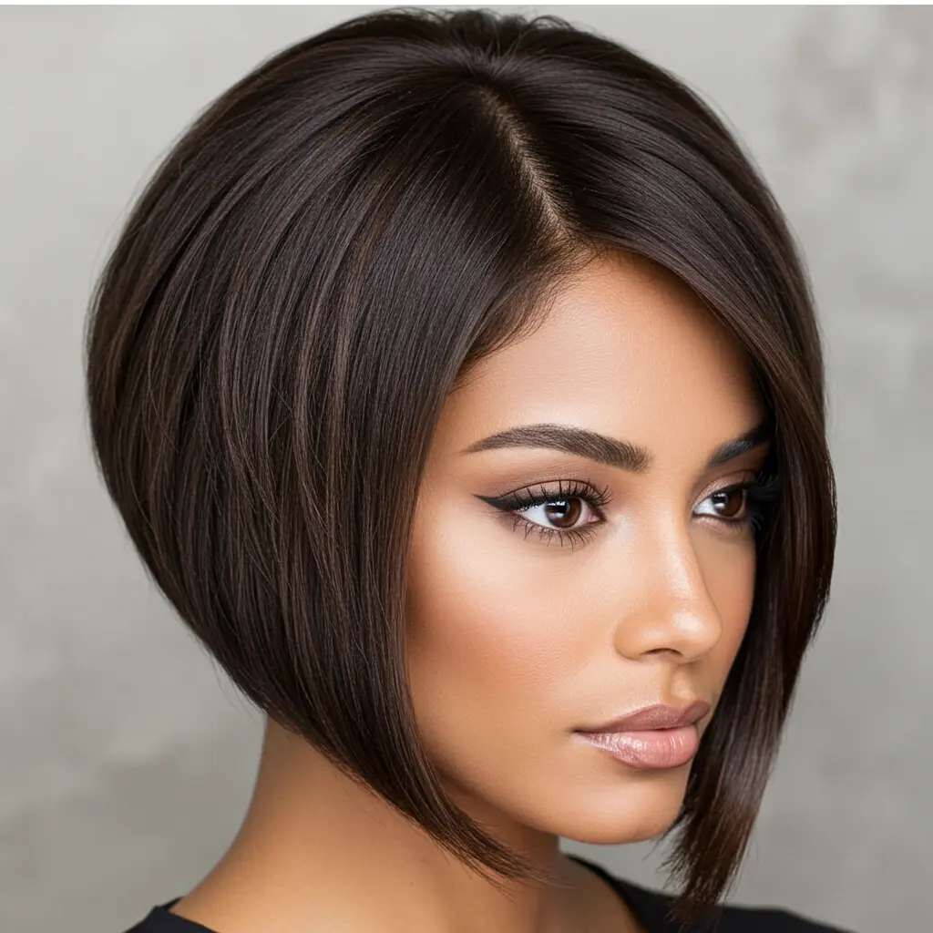 Jaw-Length Inverted Bob with a Deep Side Part