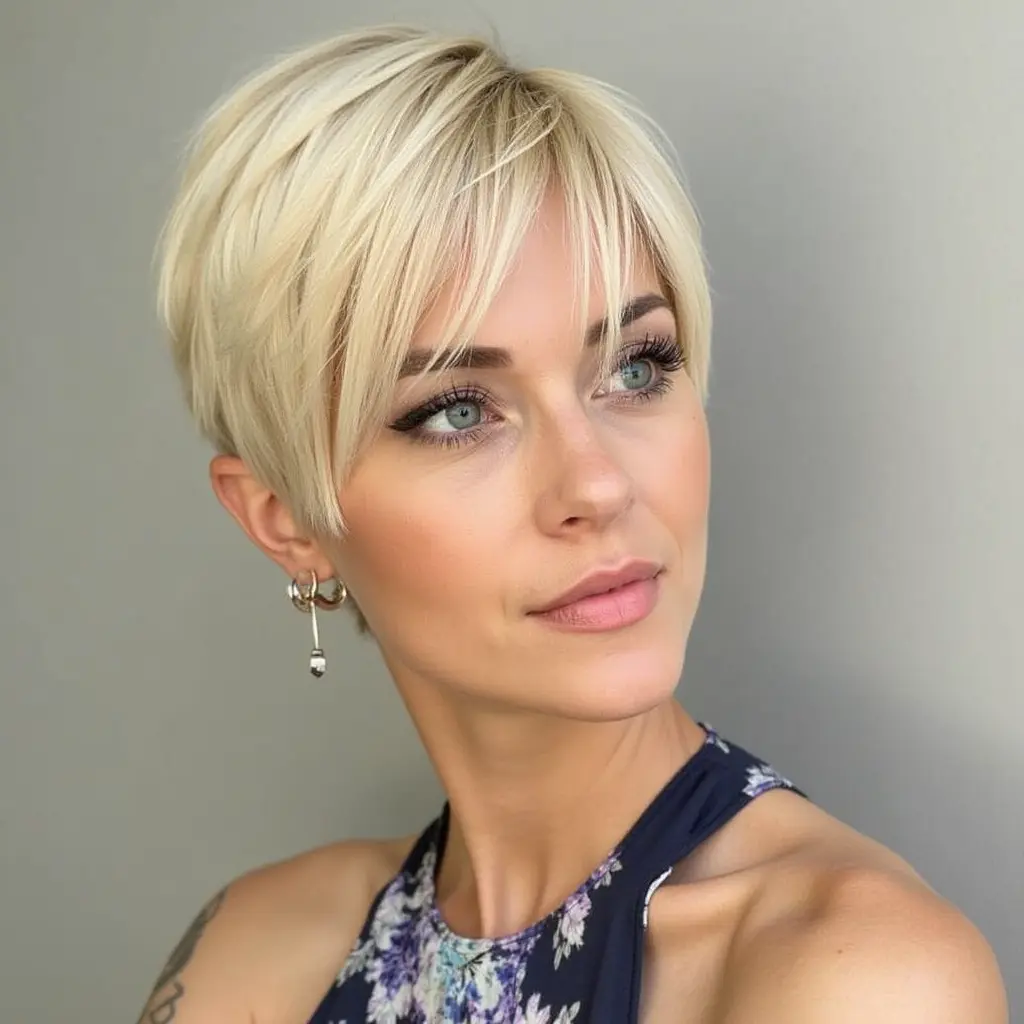 Morena's Blonde Pixie with Bangs