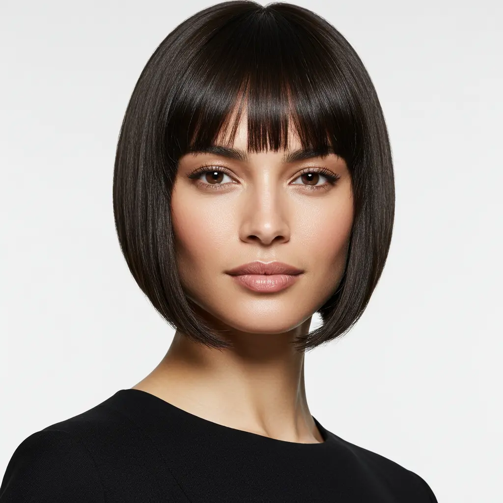 Middle Parted Neck-Length Blunt Cut Bob