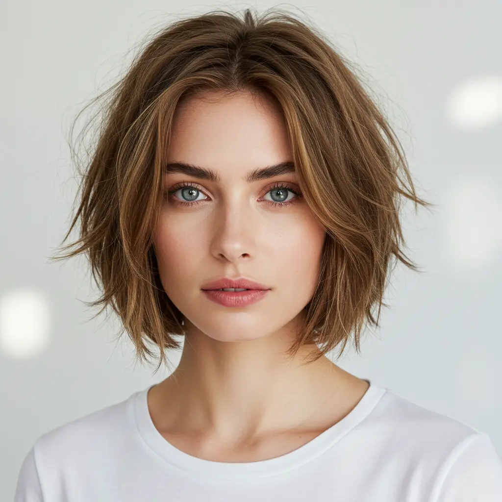 Pretty Light Brown Neck-Length Bob Cut