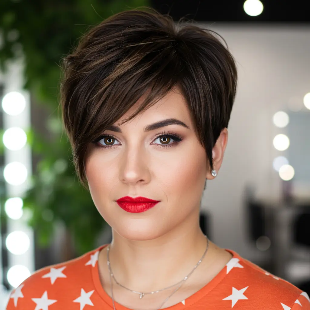 Brunette Side-Swept Pixie