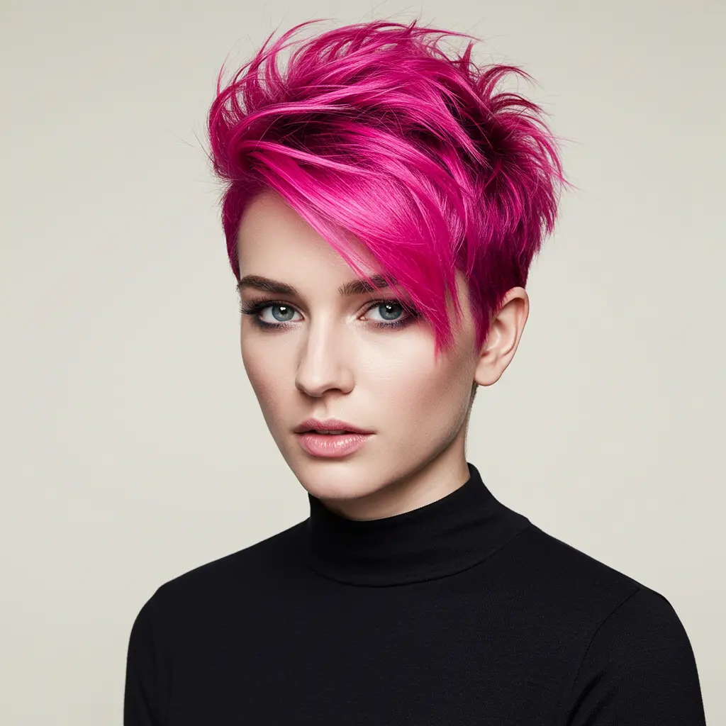 Pink Highlights on Pixie Cut