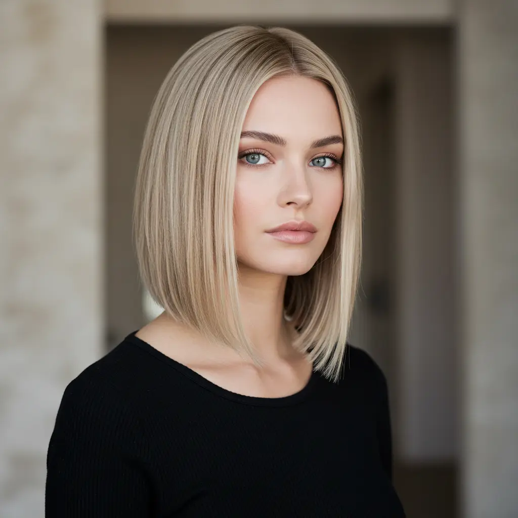Sleek Middle Parted Lob for Fine Hair