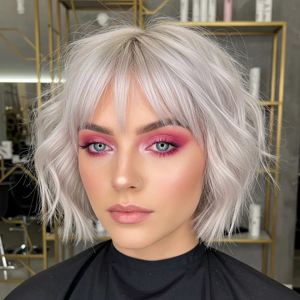 A Wavy Bob with Bangs for Thin Hair