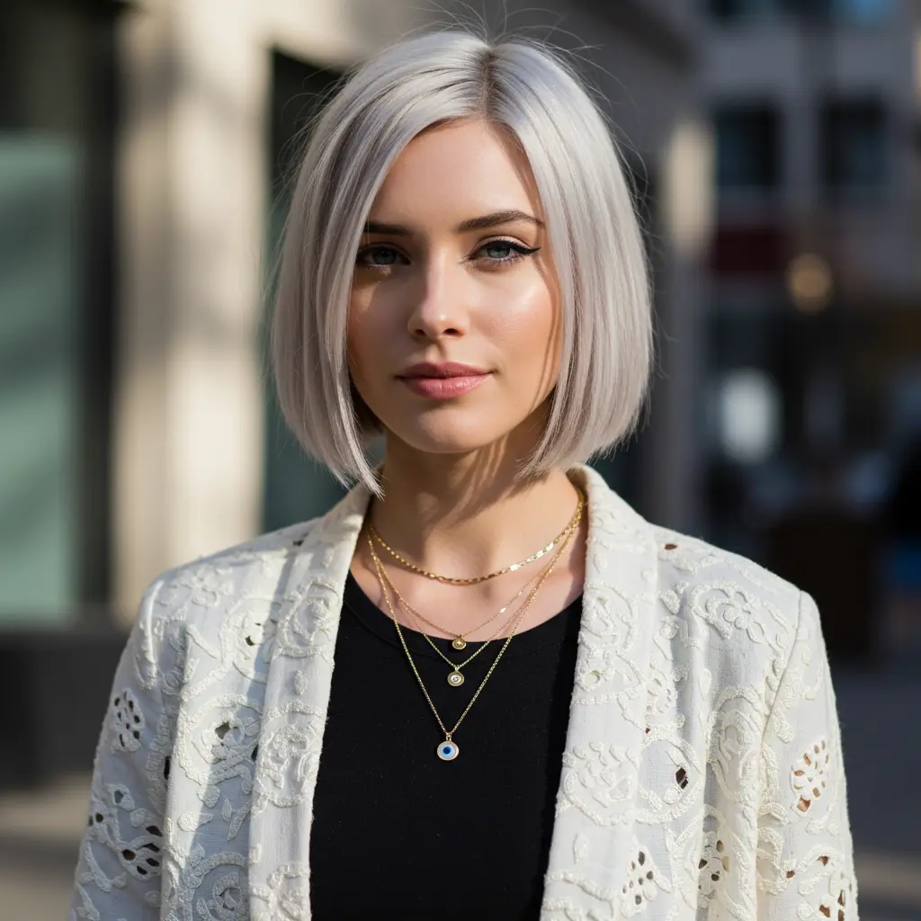 Sleek One-Length Bob with a Side Part