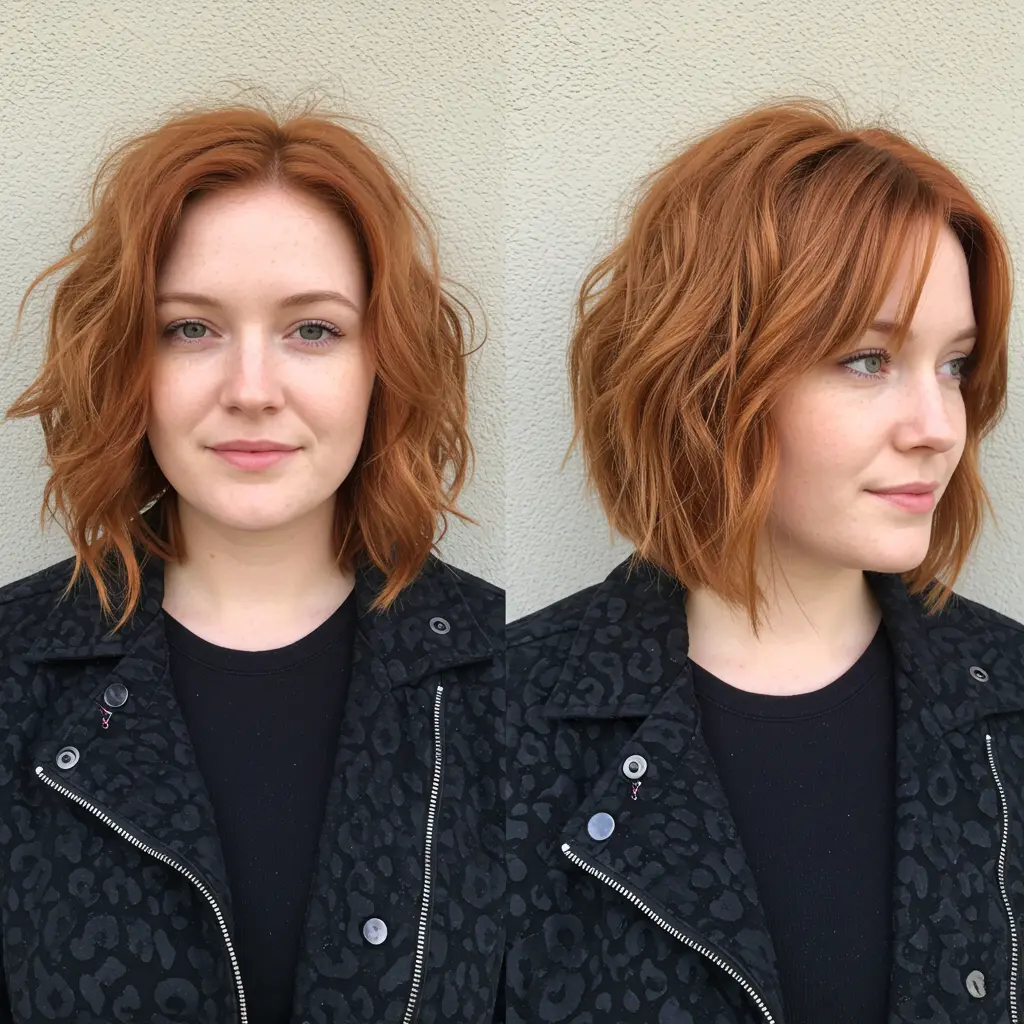 Middle Part Bangs and Textured Ends on Bobbed Hair