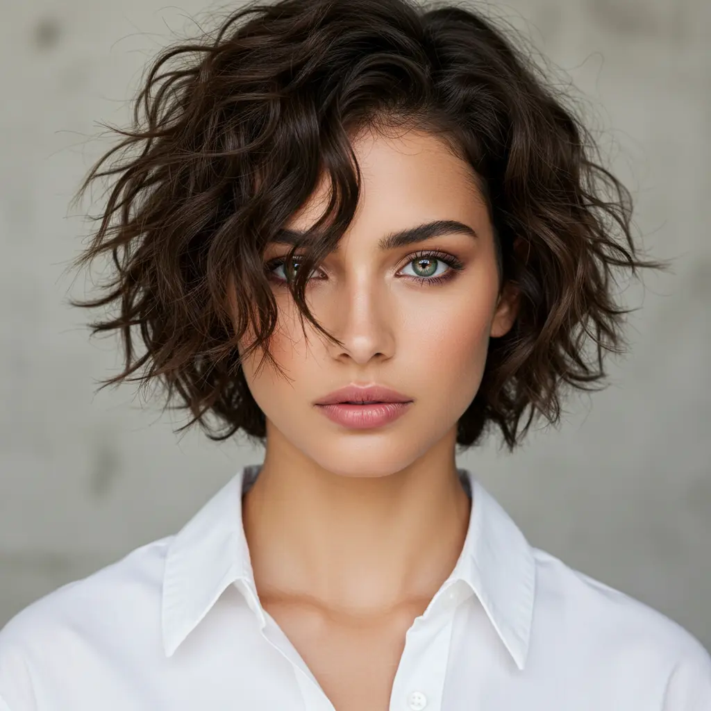 Brunette Pixie with Tousled Waves