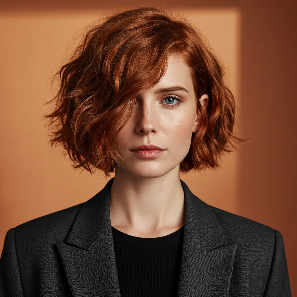 Short Wavy Hair with Side Part