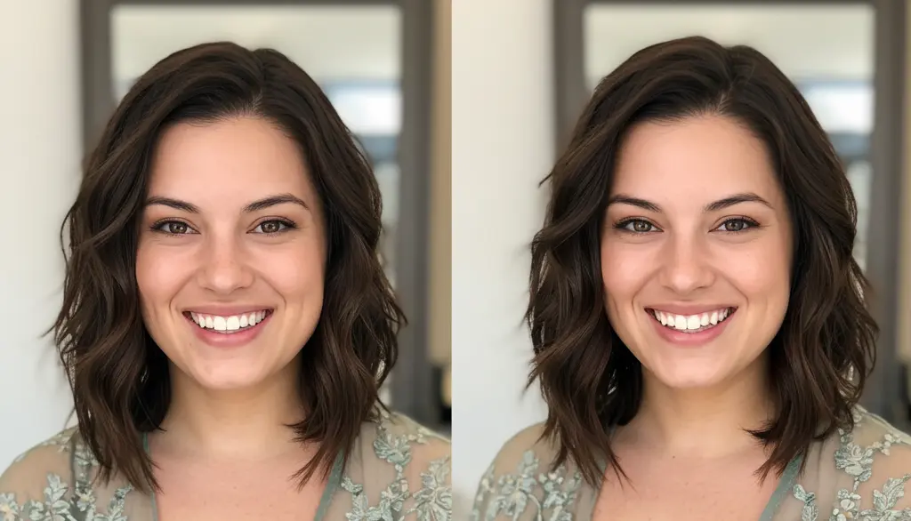Wispy Brunette Lob with a Side Part