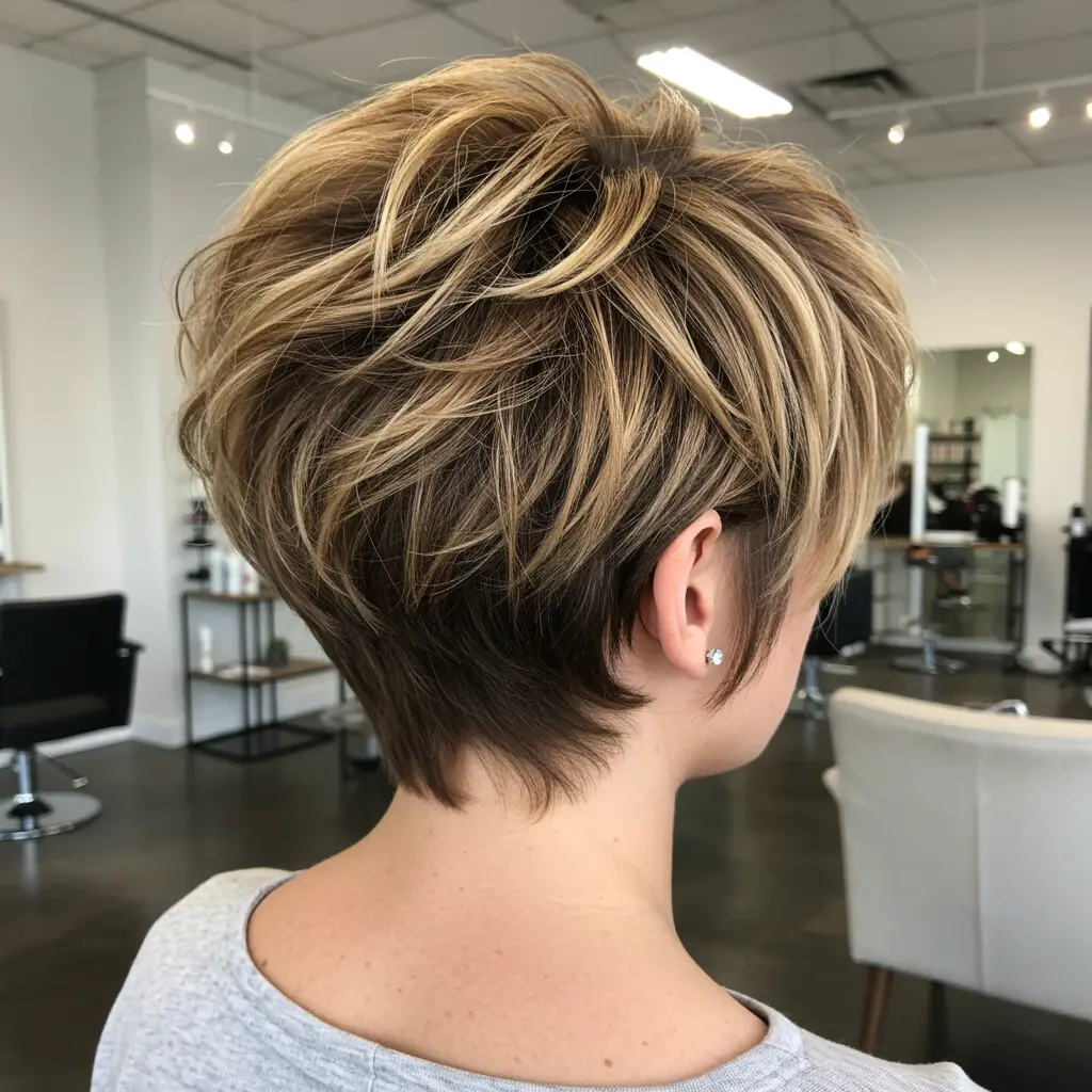 Light Brown Highlights on a Long Pixie