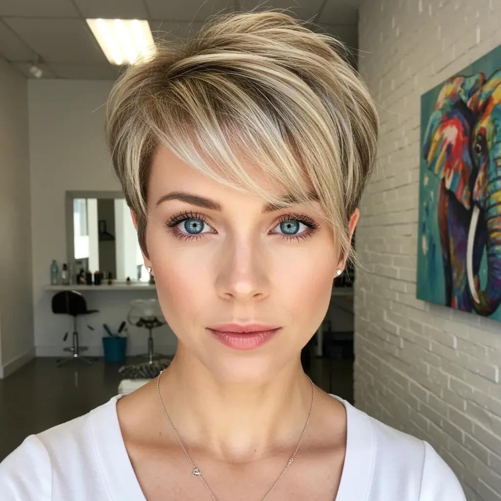 Blonde Balayage Long-Layered Pixie