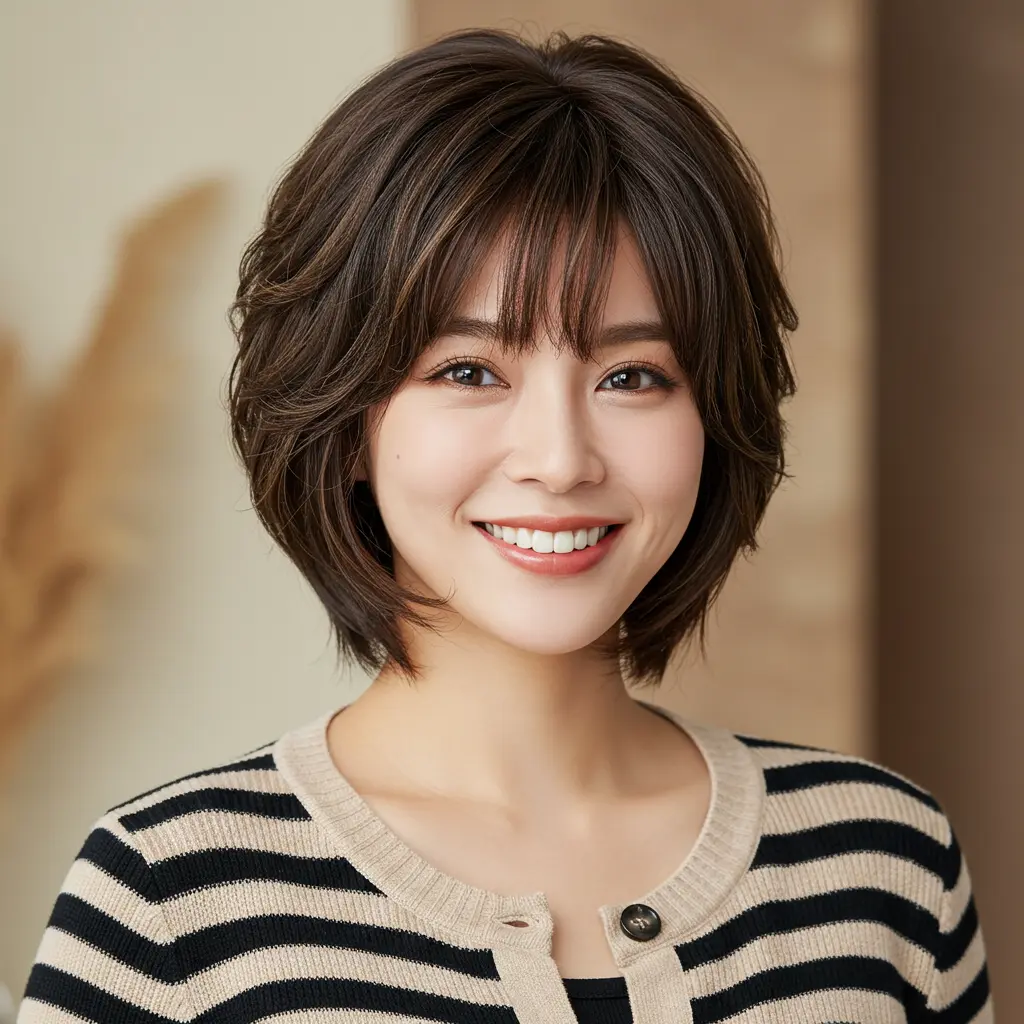 Adorable Short Cut with Curtain Bangs