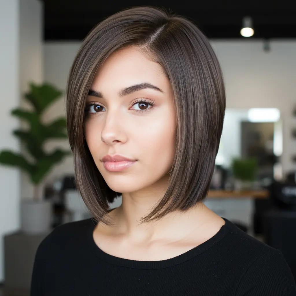 Short Straight Neck-Length Bob with Side Part