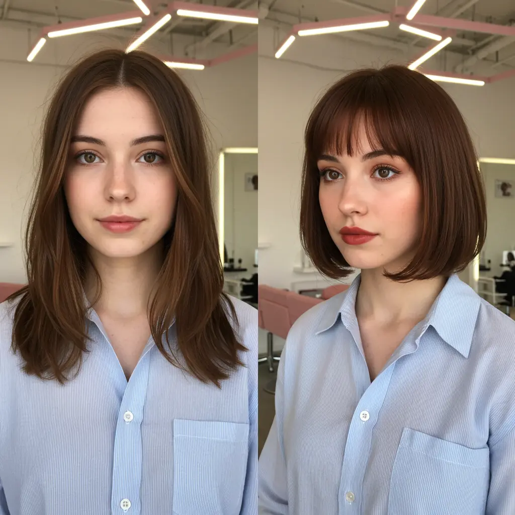 Chocolatey Middle-Parted Straight Bob