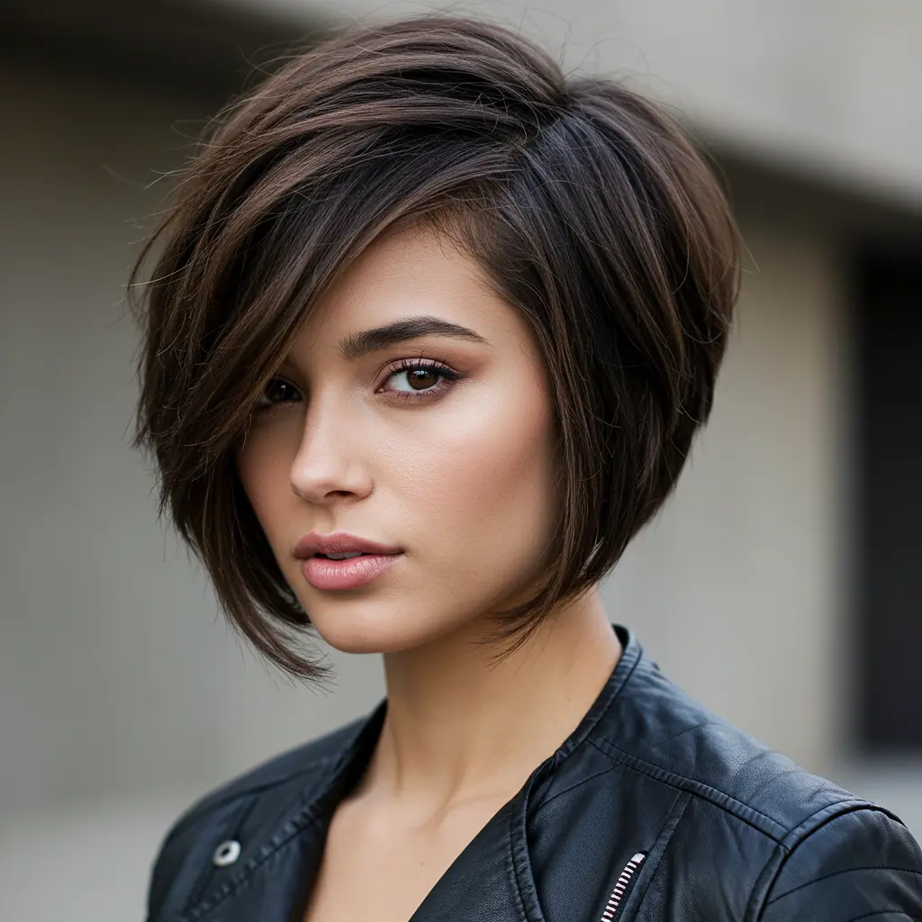 Short-Stacked Angled Bob for a Round Face