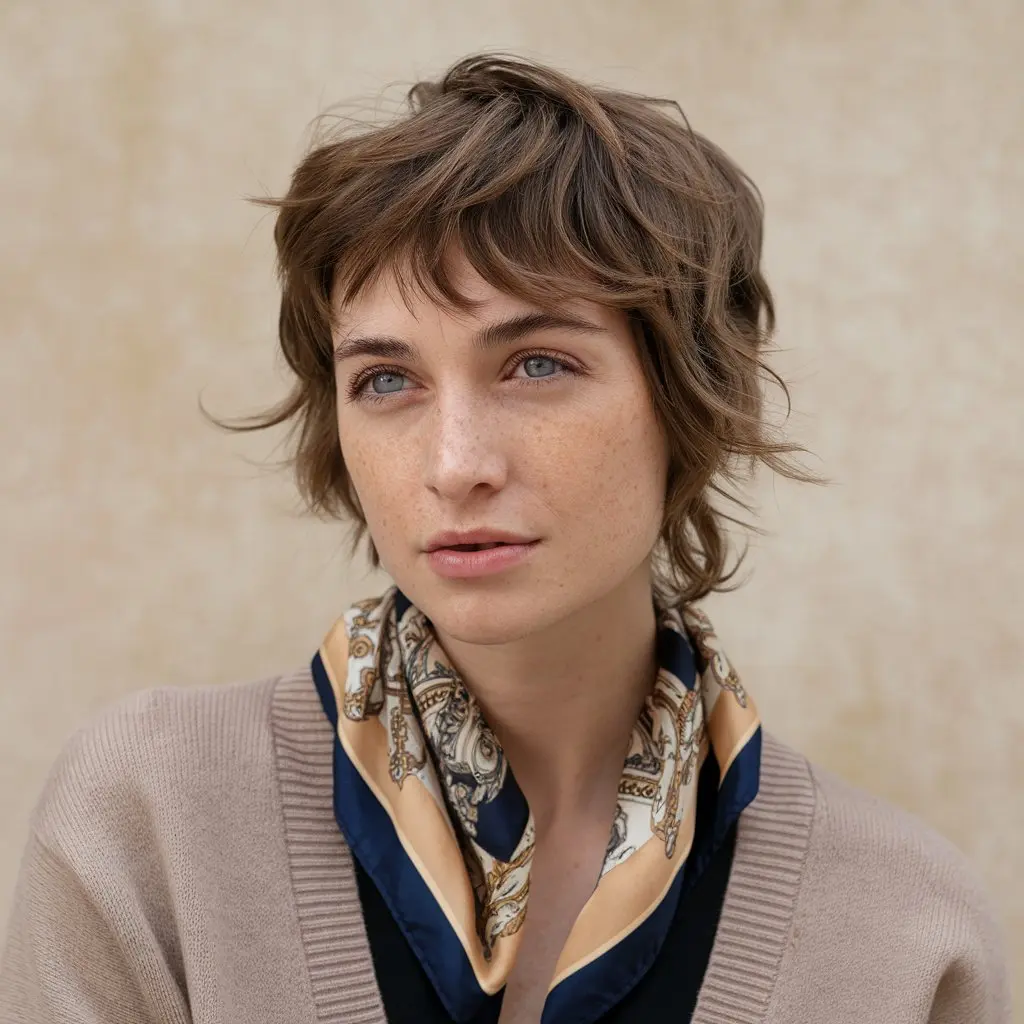 Wavy Pixie with Long, Sweeping Bangs