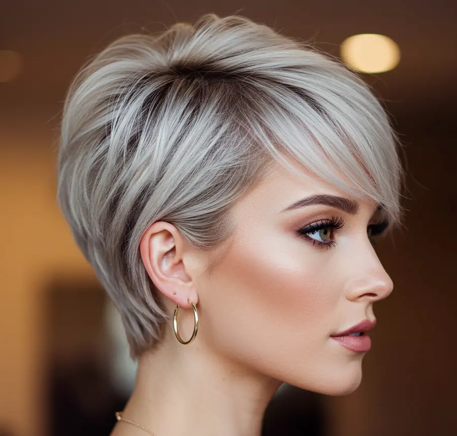 Perfectly Layered Long Pixie with Sweeping Fringe