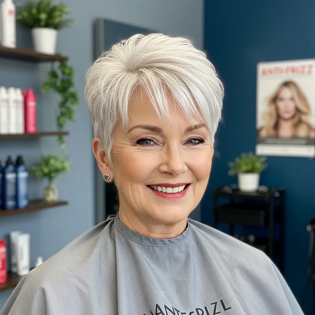 Sassy White Blonde Pixie with Fringe