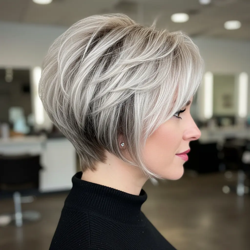 White Blonde Layered Pixie Bob