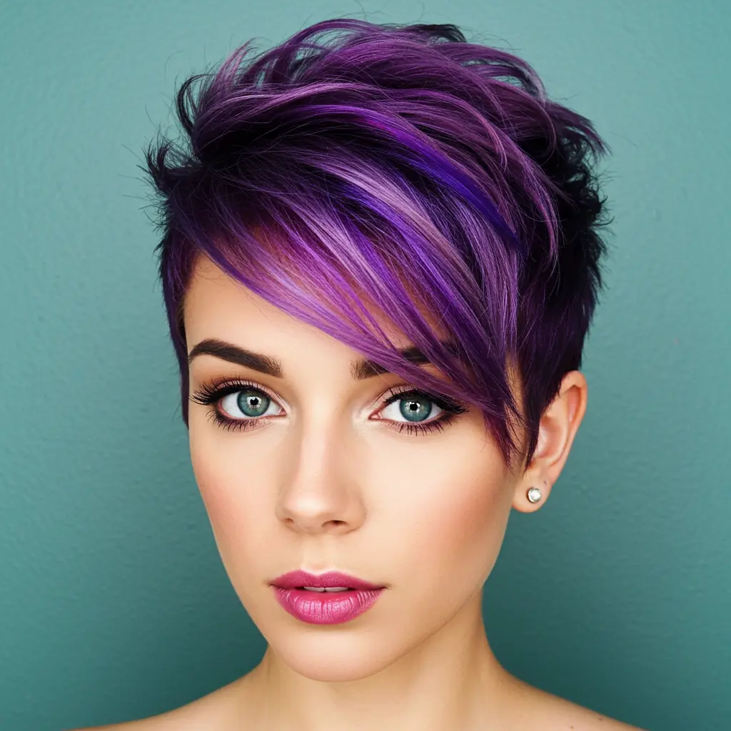 Funky Pixie with Purple Highlights