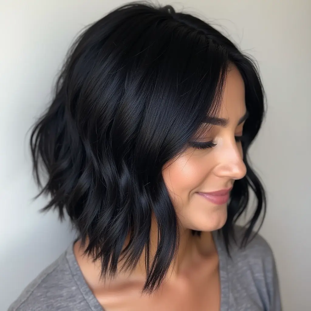 Jet Black Layered Bob for Very Fine Hair