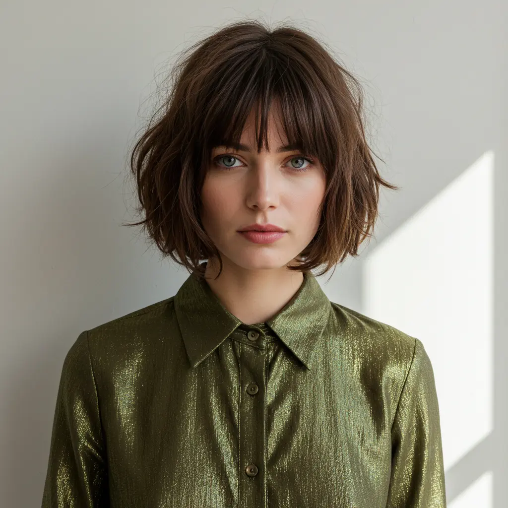 French Brown Bob with Wispy Bangs