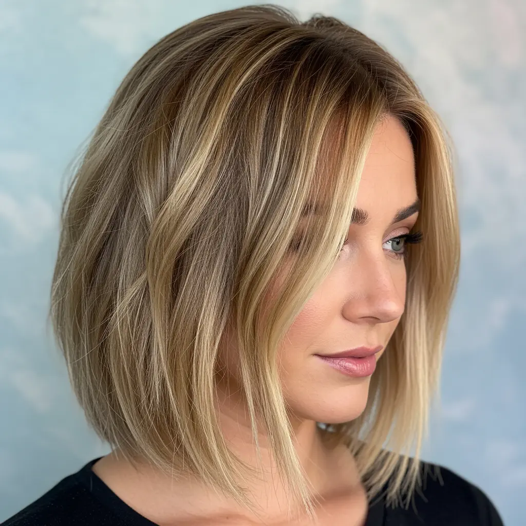 Graduated Lob with Blonde Balayage