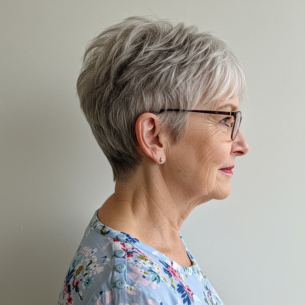 Low-Maintenance Short Crop for Women Over 60 with Glasses