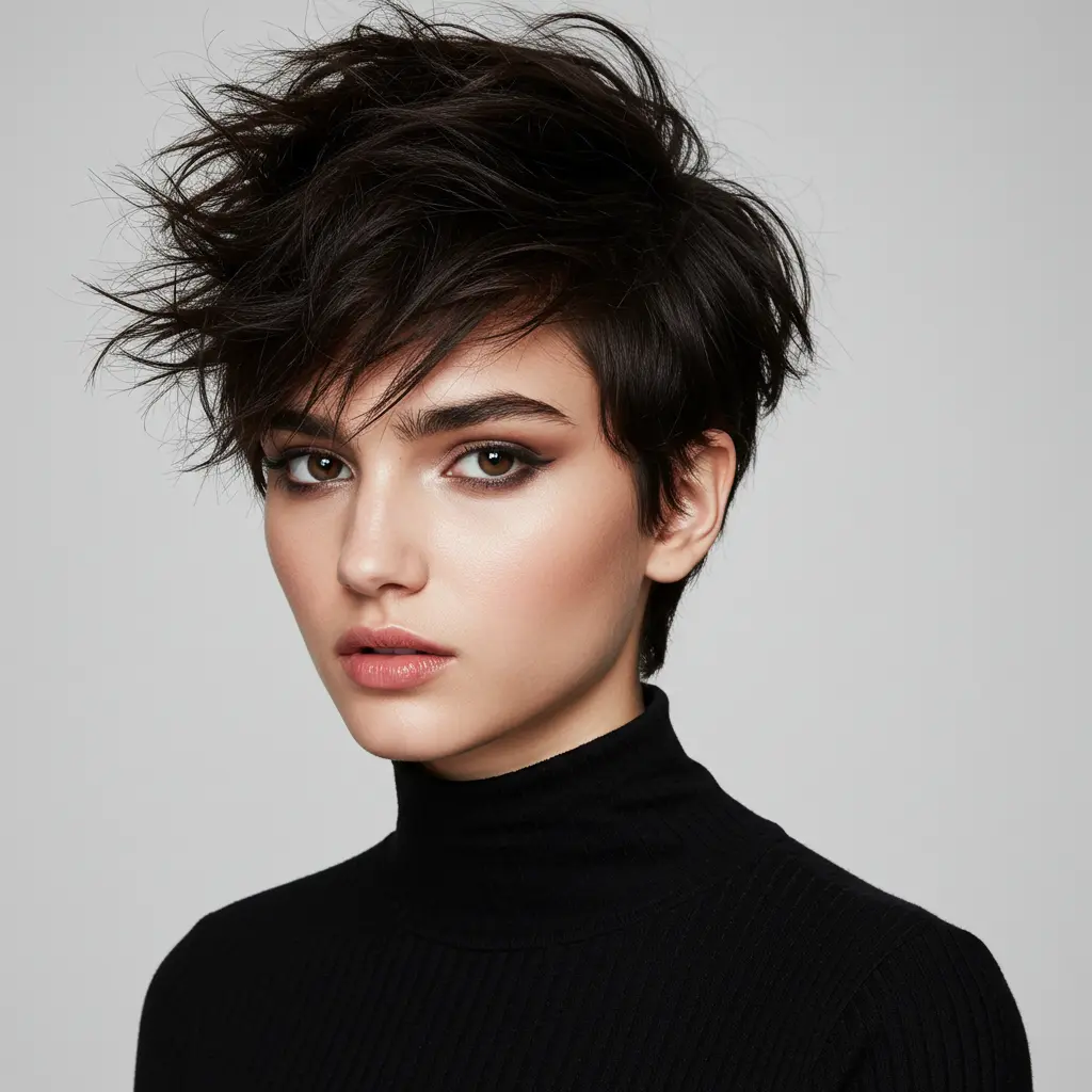 Dark Hair Pixie with Messy Finish