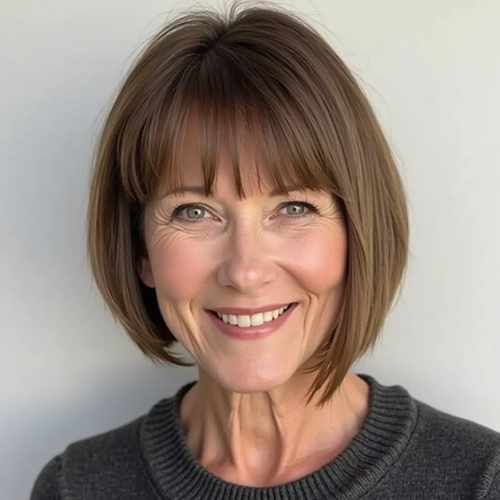 Side Part Round Bob with Long Bangs