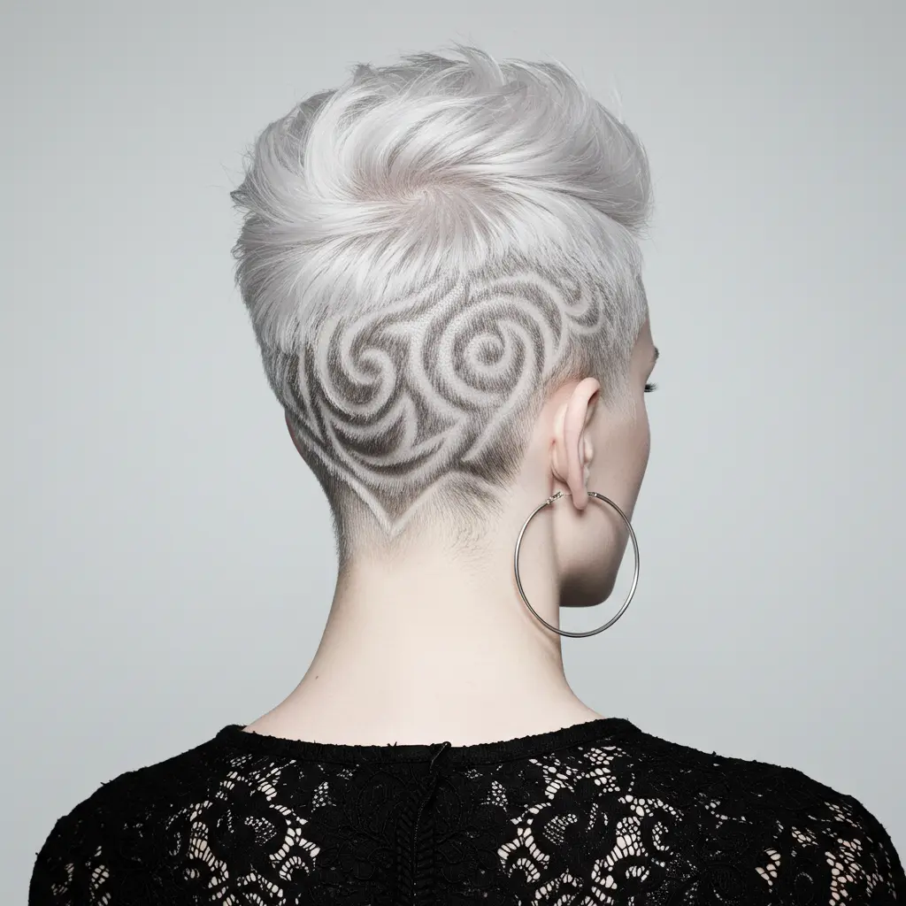 Extremely Short Pixie with Intricate Designs