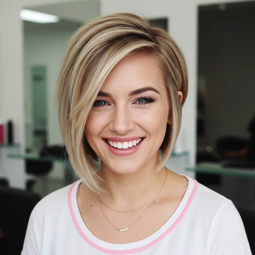 Short Blonde Asymmetric Bob Style