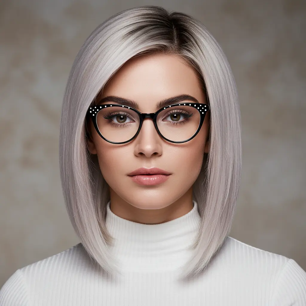 Straight Blonde Lob with Dark Roots