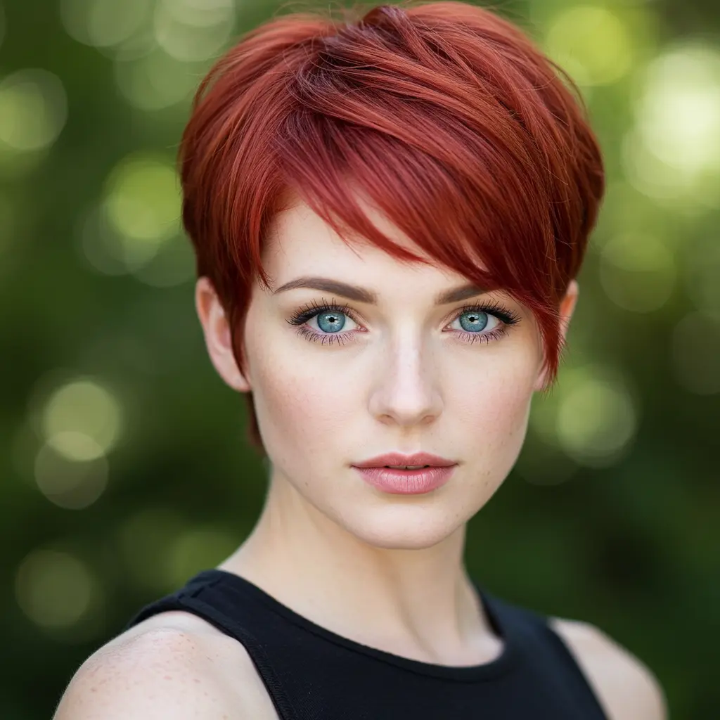 Short Red Hair with Swooping Bangs