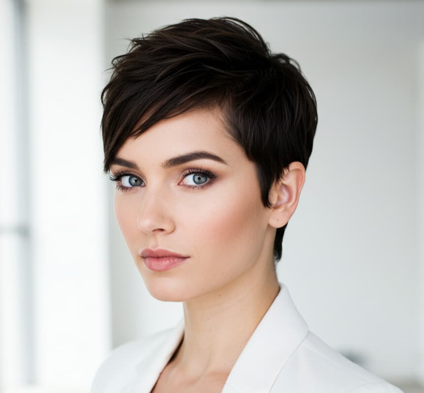 Brunette Side-Parted Pixie with Layers