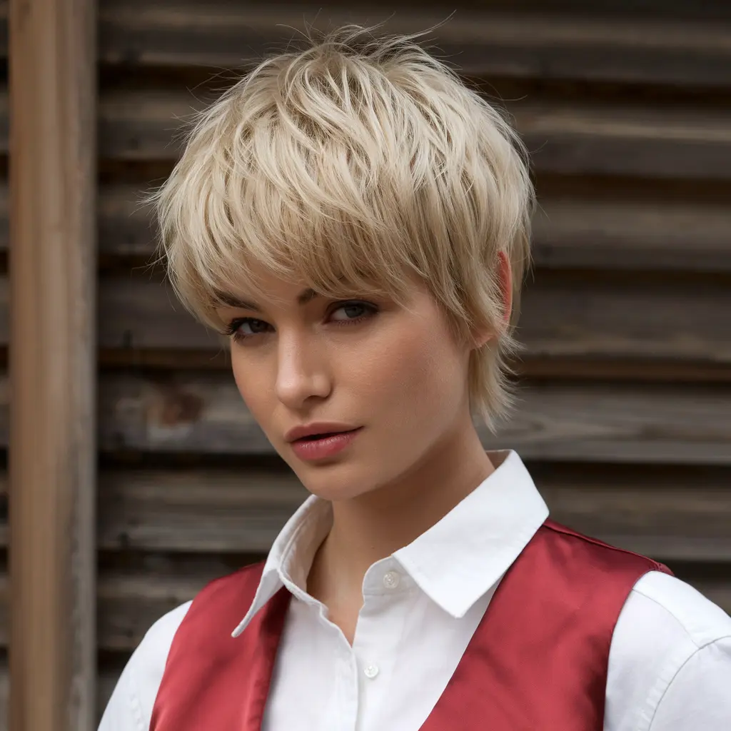 Blonde Pixie with Shaggy Layers