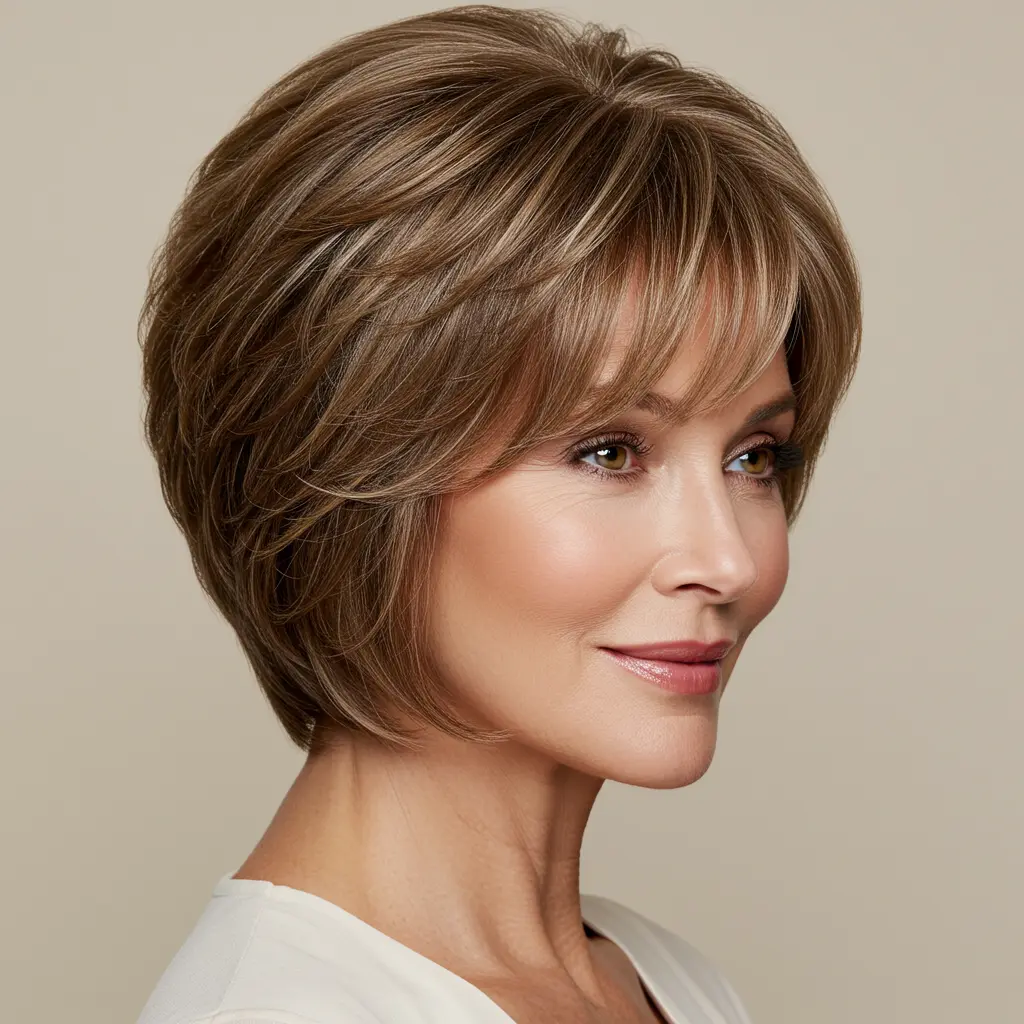 A Flattering Short Layered Bob for Women Over 60