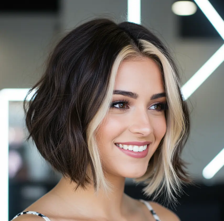 Chin-Length Bob with Face-Framing Money Piece Highlights